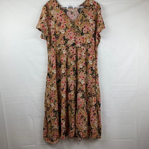 Sonoma Floral Tiered Midi Dress Women XL Multicolor Boho Cottagecore Babydoll - Picture 2 of 7